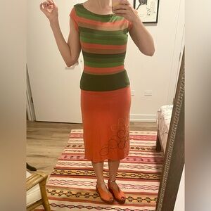 Skunkfunk orange and green knit dress. Medium size.